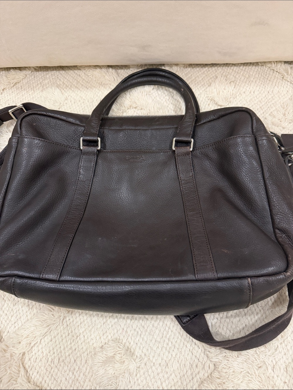 Shinola Dark Brown Leather Briefcase with Shoulder Strap